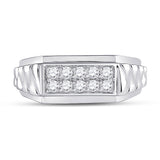 10kt White Gold Mens Round Diamond Ribbed Flat Top Band Ring 1/2 Cttw