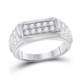 10kt White Gold Mens Round Diamond Ribbed Flat Top Band Ring 1/2 Cttw