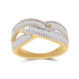 14kt Yellow Gold Womens Baguette Diamond Crossover Band Ring 7/8 Cttw