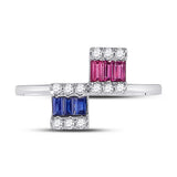 14kt White Gold Womens Baguette Blue Sapphire Modern Fashion Ring 1/2 Cttw