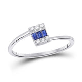 14kt White Gold Womens Baguette Blue Sapphire Fashion Ring 1/4 Cttw