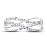 14kt White Gold Womens Baguette Round Diamond Crossover Band Ring 1/4 Cttw