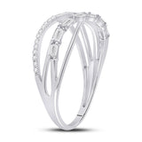 14kt White Gold Womens Baguette Round Diamond Crossover Band Ring 1/4 Cttw