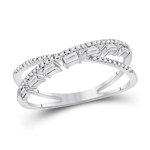 14kt White Gold Womens Baguette Diamond Crossover Band Ring 1/4 Cttw