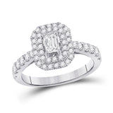 14kt White Gold Emerald Diamond Halo Bridal Wedding Engagement Ring 1 Cttw