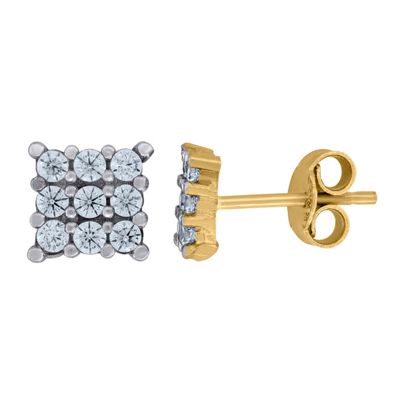 10kt Gold Two-tone CZ Mens Square 6.2mm Push Back Studs