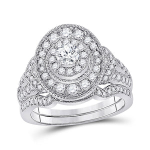 14kt White Gold Round Diamond Bridal Wedding Ring Band Set 1 Cttw