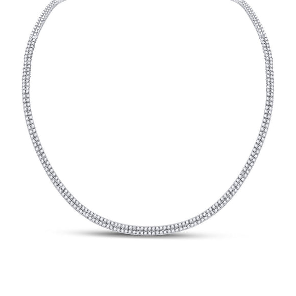 14kt White Gold Womens Round Diamond 2-Row Tennis Necklace 2-3/8 Cttw