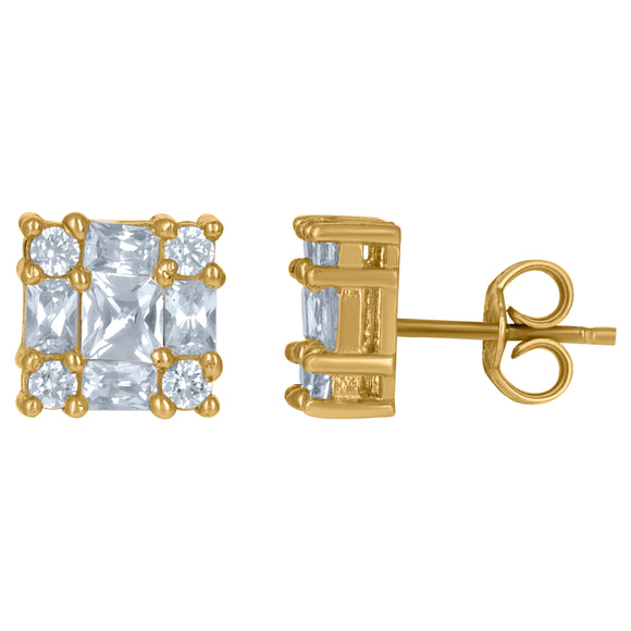 10kt Yellow Gold Unisex Cubic Zirconia Square Stud Earrings
