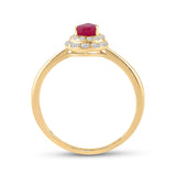 14kt Yellow Gold Womens Pear Ruby Diamond Halo Solitaire Ring 3/4 Cttw