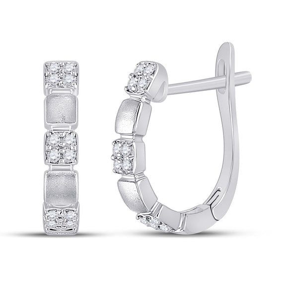 14kt White Gold Womens Round Diamond Alternating Square Hoop Earrings 1/10 Cttw