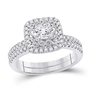 14kt White Gold Princess Diamond Bridal Wedding Ring Band Set 1 Cttw