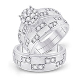 14kt White Gold His Hers Round Diamond Cluster Matching Wedding Set 1 Cttw