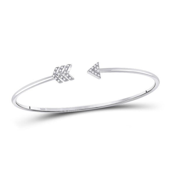 10kt White Gold Womens Round Diamond Arrow Bangle Bracelet 1/10 Cttw