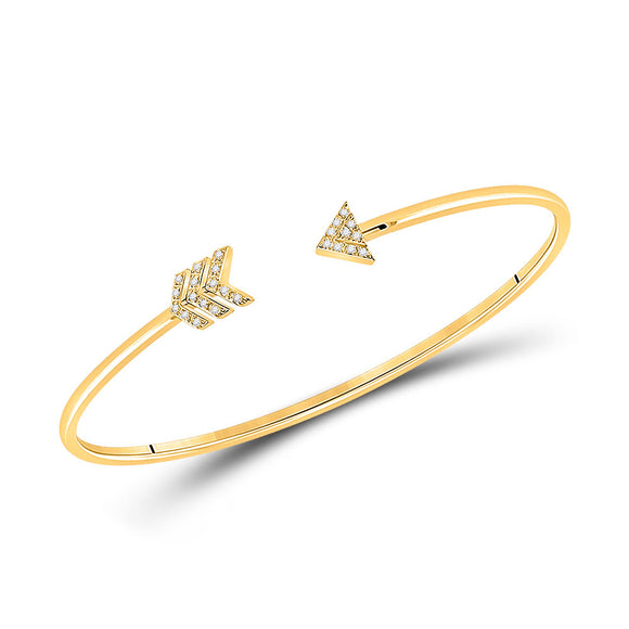 10kt Yellow Gold Womens Round Diamond Arrow Bangle Bracelet 1/10 Cttw