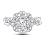 14kt White Gold Round Diamond Halo Bridal Wedding Engagement Ring 7/8 Cttw