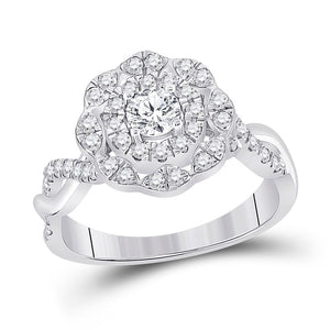 14kt White Gold Round Diamond Halo Bridal Wedding Engagement Ring 7/8 Cttw