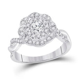 14kt White Gold Round Diamond Halo Bridal Wedding Engagement Ring 7/8 Cttw