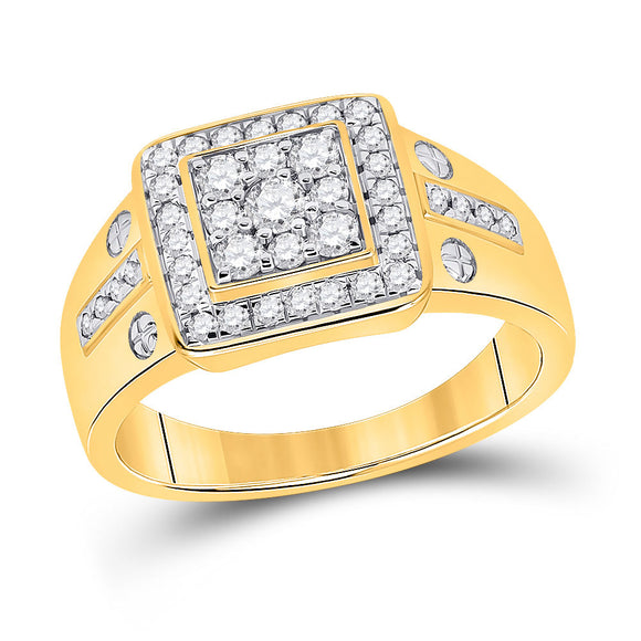 10kt White Gold Mens Round Diamond Square Cluster Ring 3/4 Cttw