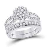 14kt White Gold His Hers Round Diamond Cluster Matching Wedding Set 1-3/4 Cttw