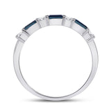14kt White Gold Womens Baguette Blue Sapphire Diamond Anniversary Ring 5/8 Cttw