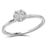 14kt White Gold Womens Round Diamond Flower Cluster Ring 1/10 Cttw
