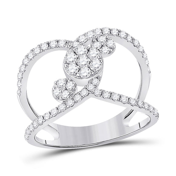 14kt White Gold Womens Round Diamond Negative Space Cluster Ring 3/4 Cttw