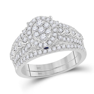 14kt White Gold Round Diamond Bridal Wedding Ring Band Set 7/8 Cttw