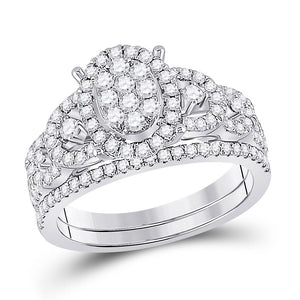 14kt White Gold Round Diamond Bridal Wedding Ring Band Set 1 Cttw