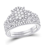 14kt White Gold Round Diamond Bridal Wedding Ring Band Set 1 Cttw