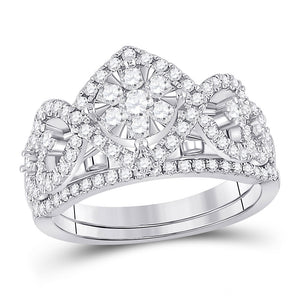 14kt White Gold Round Diamond Bridal Wedding Ring Band Set 1 Cttw