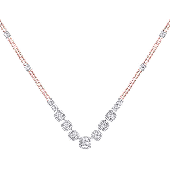 14kt Two-tone Gold Womens Round Diamond Cluster Necklace 1-1/2 Cttw