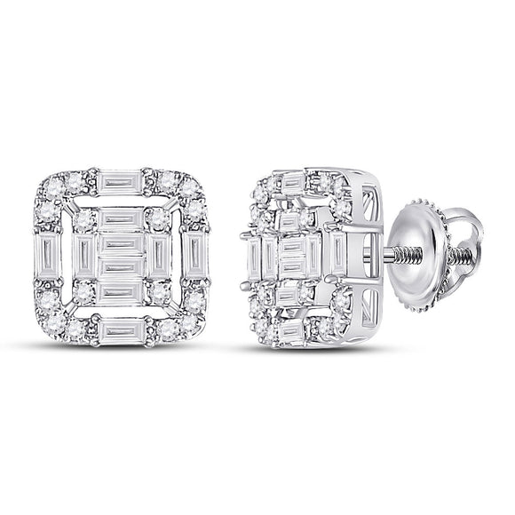 14kt White Gold Womens Baguette Diamond Cluster Fashion Earrings 5/8 Cttw