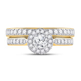 14kt Yellow Gold Round Diamond Bridal Wedding Ring Band Set 1 Cttw