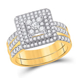 10kt Yellow Gold Round Diamond Bridal Wedding Ring Band Set 1 Cttw