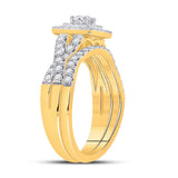 10kt Yellow Gold Round Diamond Halo Bridal Wedding Ring Band Set 1 Cttw