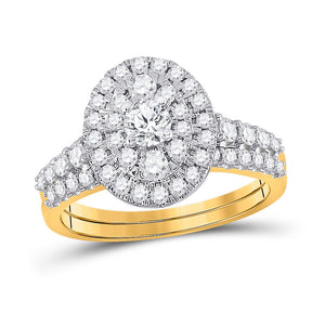 10kt Yellow Gold Round Diamond Bridal Wedding Ring Band Set 1 Cttw