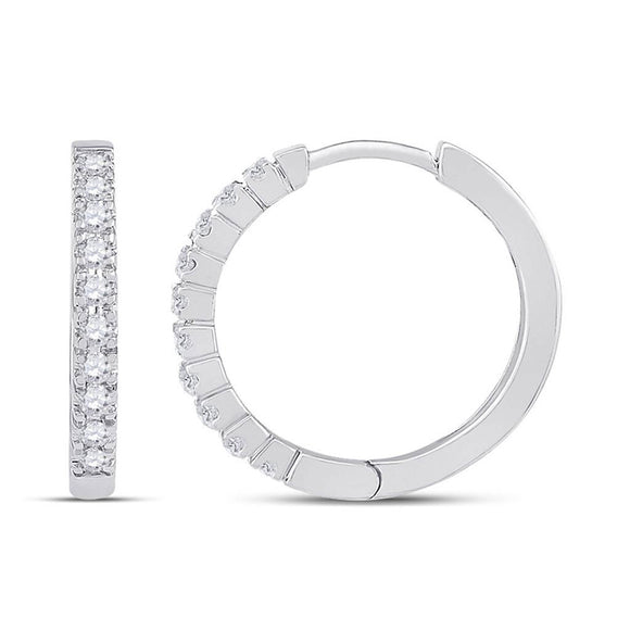 10kt White Gold Womens Round Diamond Hoop Earrings 1/4 Cttw