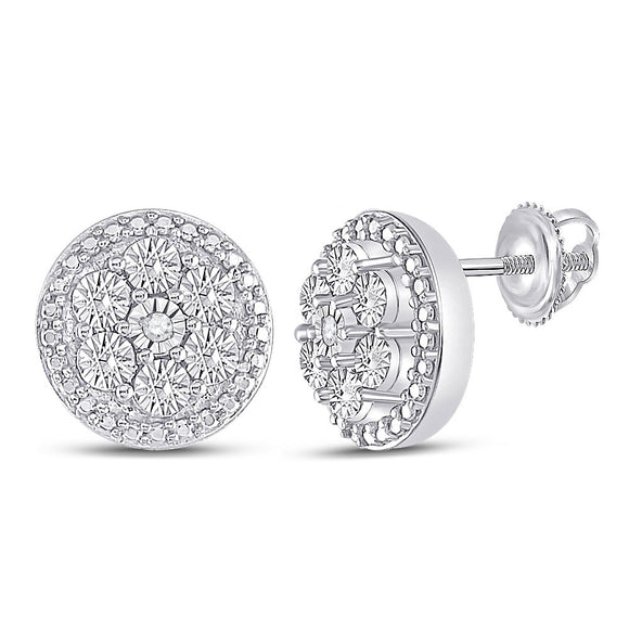 10kt White Gold Womens Round Diamond Miracle Circle Cluster Earrings 1/5 Cttw
