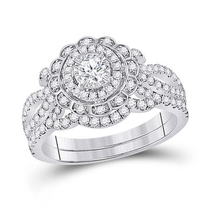 14kt White Gold Round Diamond Bridal Wedding Ring Band Set 1 Cttw
