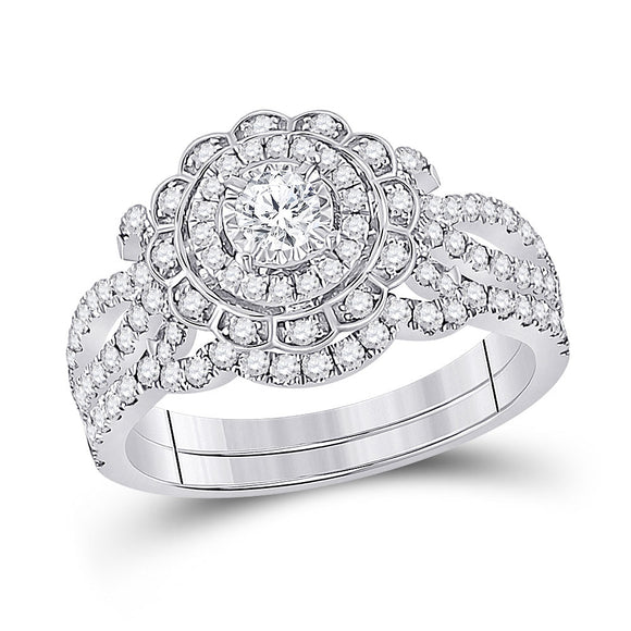 14kt White Gold Round Diamond Bridal Wedding Ring Band Set 1 Cttw