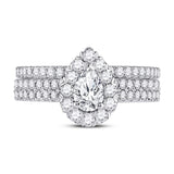 14kt White Gold Pear Diamond Bridal Wedding Ring Band Set 1-1/2 Cttw