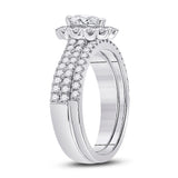 14kt White Gold Pear Diamond Bridal Wedding Ring Band Set 1-1/2 Cttw