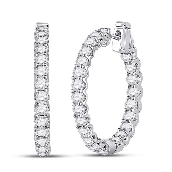 14kt White Gold Womens Round Diamond Hoop Earrings 3 Cttw