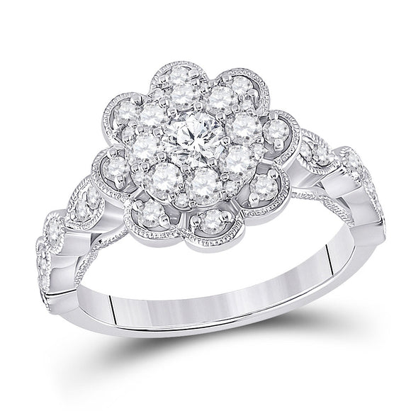 14kt White Gold Round Diamond Halo Bridal Wedding Engagement Ring 1 Cttw