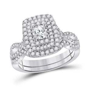 14kt White Gold Round Diamond Bridal Wedding Ring Band Set 1 Cttw