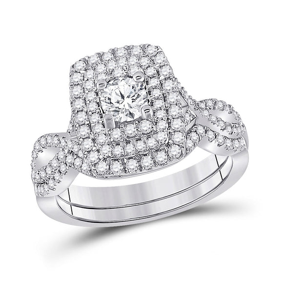 14kt White Gold Round Diamond Bridal Wedding Ring Band Set 1 Cttw