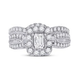 14kt White Gold Emerald Diamond Bridal Wedding Ring Band Set 1-3/8 Cttw