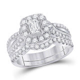 14kt White Gold Emerald Diamond Bridal Wedding Ring Band Set 1-3/8 Cttw
