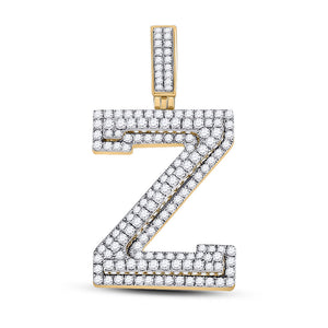 10kt Yellow Gold Mens Round Diamond Letter Z Charm Pendant 1-5/8 Cttw